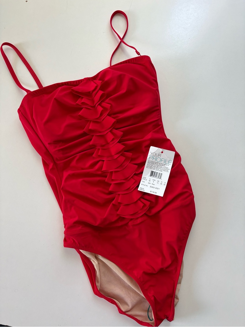 Your Profile NWOT Red Ruched One Piece Swimsuit 8
